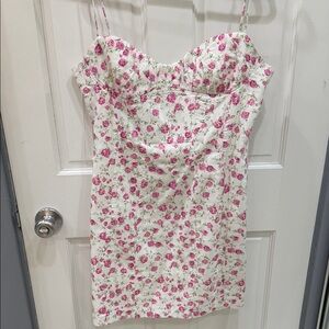 Zara White Dress with Pink Floral Pattern